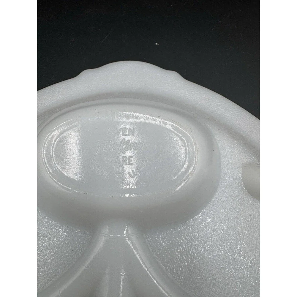 VINTAGE FIRE KING 14.5” OVAL FOOTED MEAT PLATTER TREE OF LIFE MILK GLASS